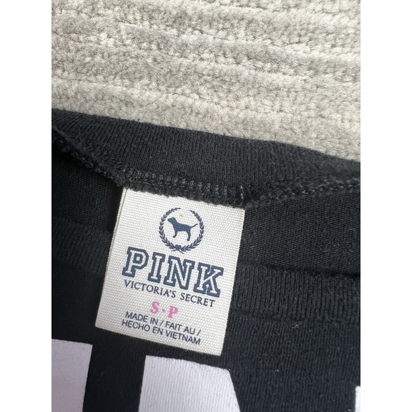 PINK Victorias Secret Cropped Top Womens Small Black Tank Ribbed Cotton Blend - Picture 9 of 11
